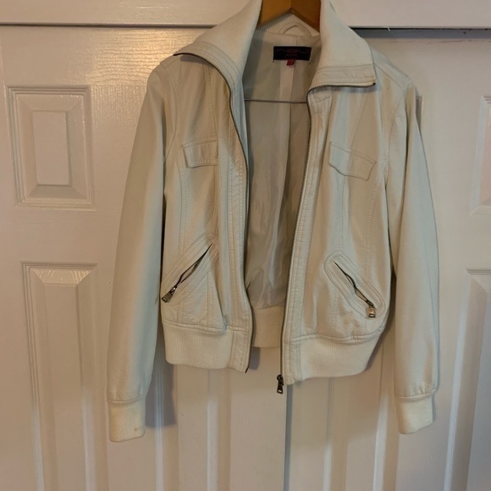 Little Girls White Faux Leather‎ Jacket Sz Large